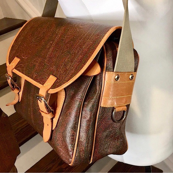 M ETRO Milano Paisley Coated Canvas Leather Crossbody Messenger Laptop Bag - Picture 7 of 17